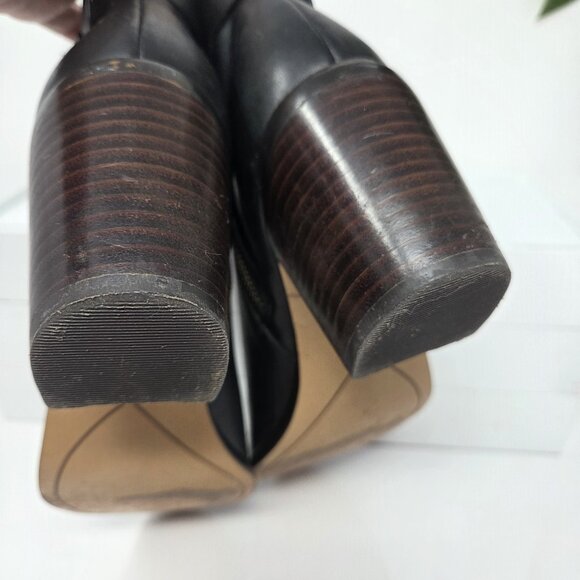 Halogen Womens 8.5 Boots Leather Black Ankle Booties Block Heel Strap Almond Toe - Picture 7 of 10